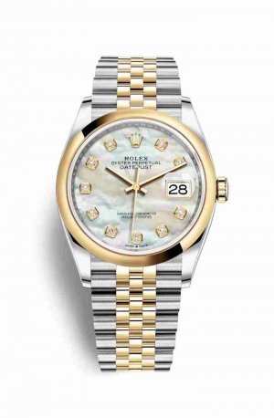 Swiss Replica Rolex Datejust 36 Yellow 126203 White mother-of-pearl diamonds Watch