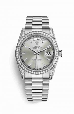 Swiss Replica Rolex Day-Date 36 diamonds 118389 Silver Dial Watch