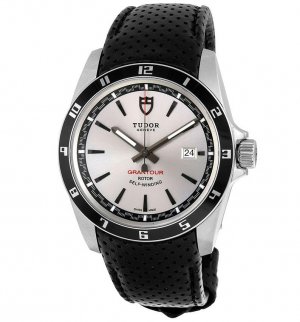 Tudor Grantour Silver Dial Black Microperforated Leather Men's W
