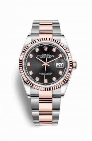 Swiss Replica Rolex Datejust 36 Everose gold 126231 Black diamonds Watch