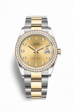 Swiss Replica Rolex Datejust 36 Yellow 126283RBR Champagne diamonds Watch