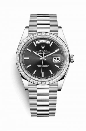 Swiss Replica Rolex Day-Date 40 Platinum 228396TBR Black Dial Watch
