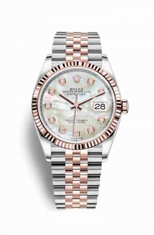 Swiss Replica Rolex Datejust 36 Everose gold 126231 White mother-of-pearl diamonds Watch