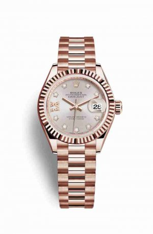 Swiss Replica Rolex Datejust 28 Everose gold 279175 Sundust diamonds Watch