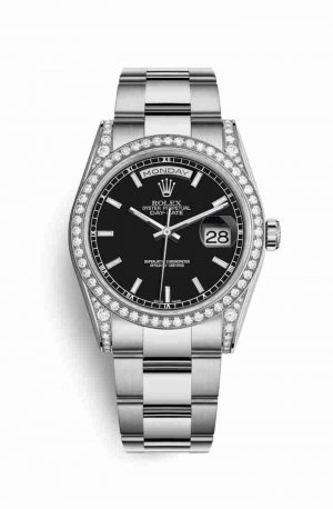 Swiss Replica Rolex Day-Date 36 diamonds 118389 Black Dial Watch