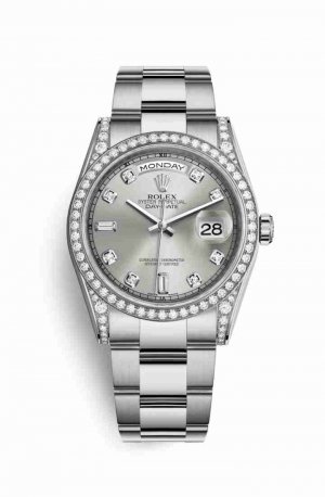 Swiss Replica Rolex Day-Date 36 diamonds 118389 Silver diamonds Watch