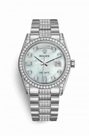 Swiss Replica Rolex Day-Date 36 diamonds 118389 Platinum mother-of-pearl oxford motif diamonds Watch
