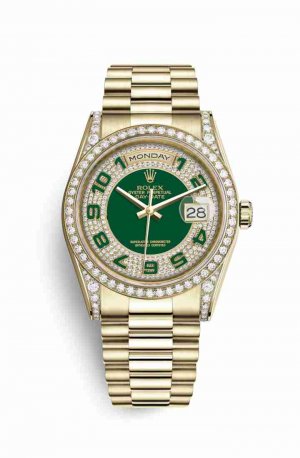 Swiss Replica Rolex Day-Date 36 118388 Green diamond paved Dial Watch