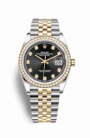 Swiss Replica Rolex Datejust 36 Yellow 126283RBR Black diamonds Watch