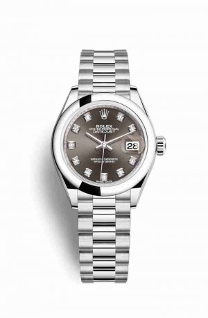 Swiss Replica Rolex Datejust 28 Platinum 279166 Dark grey diamonds Watch