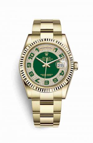 Swiss Replica Rolex Day-Date 36 118238 Green diamond paved Dial Watch