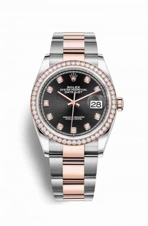 Swiss Replica Rolex Datejust 36 Everose gold 126281RBR Black diamonds Watch