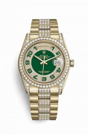 Swiss Replica Rolex Day-Date 36 118388 Green diamond paved Dial Watch