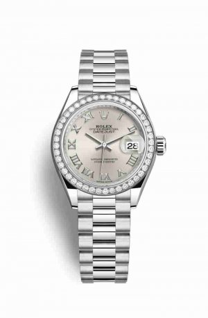 Swiss Replica Rolex Datejust 28 Platinum 279136RBR Silver Dial Watch