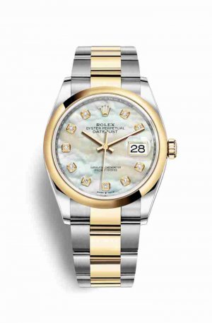 Swiss Replica Rolex Datejust 36 Yellow 126203 White mother-of-pearl diamonds Watch