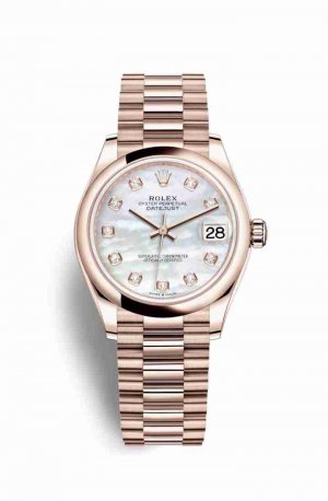 Swiss Replica Rolex Datejust 31 Everose gold 278245 White mother-of-pearl diamonds Watch