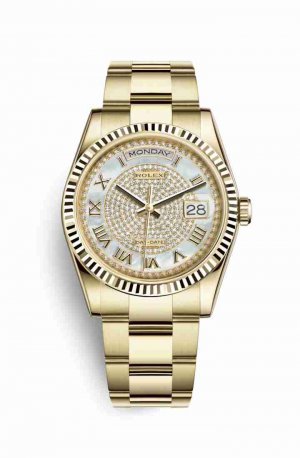 Swiss Replica Rolex Day-Date 36 118238 White mother-of-pearl diamond paved Dial Watch