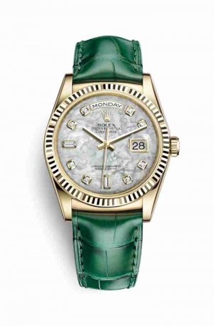 Swiss Replica Rolex Day-Date 36 118138 White mother-of-pearl diamonds Watch