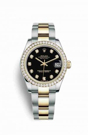 Swiss Replica Rolex Datejust 31 Yellow 178383 Black diamonds Watch