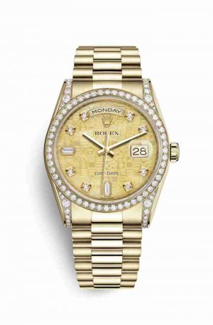 Swiss Replica Rolex Day-Date 36 118388 Champagne mother-of-pearl Jubilee diamonds Watch