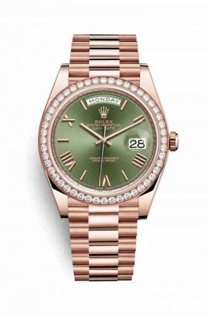 Swiss Replica Rolex Day-Date 40 Everose gold 228345RBR Olive green Dial Watch
