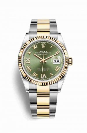 Swiss Replica Rolex Datejust 36 Yellow 126233 Olive green diamonds Watch