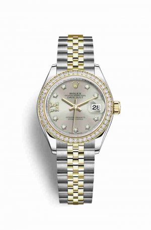 Swiss Replica Rolex Datejust 28 Yellow 279383RBR Silver diamonds Watch