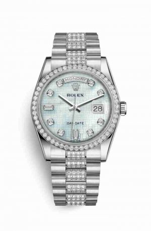 Swiss Replica Rolex Day-Date 36 Platinum 118346 Platinum mother-of-pearl oxford motif diamonds Watch