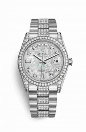 Swiss Replica Rolex Day-Date 36 diamonds 118389 White mother-of-pearl diamonds Watch
