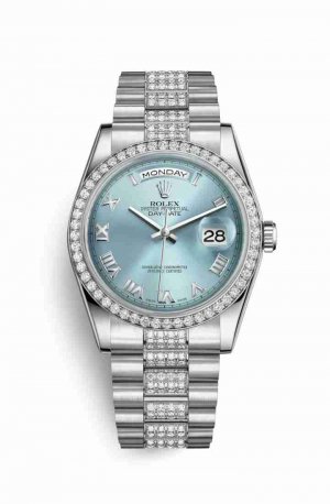 Swiss Replica Rolex Day-Date 36 Platinum 118346 Ice blue Dial Watch