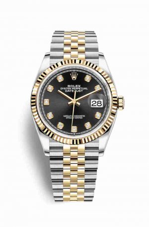 Swiss Replica Rolex Datejust 36 Yellow 126233 Black diamonds Watch