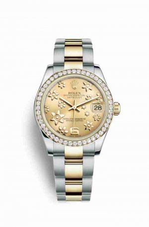 Swiss Replica Rolex Datejust 31 Yellow 178383 Champagne raised floral motif Dial Watch