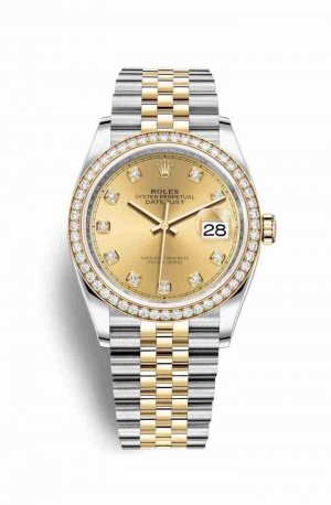 Swiss Replica Rolex Datejust 36 Yellow 126283RBR Champagne diamonds Watch