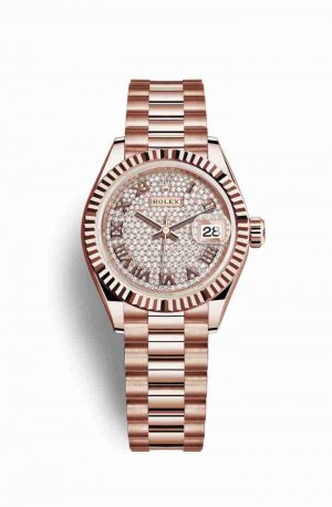 Swiss Replica Rolex Datejust 28 Everose gold Diamond-paved Dial m279175-0023