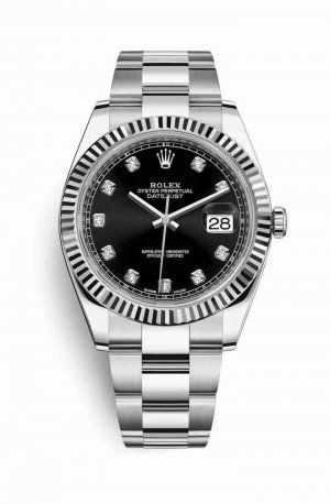 Swiss Replica Rolex Datejust 41 White gold 126334 Black diamonds Watch
