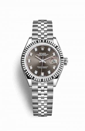Swiss Replica Rolex Datejust 28 White gold 279174 Dark grey diamonds Watch