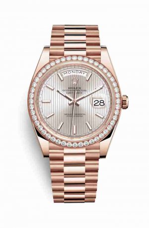 Swiss Replica Rolex Day-Date 40 Everose gold 228345RBR Sundust stripe motif Dial Watch