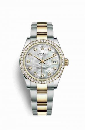 Swiss Replica Rolex Datejust 31 Yellow 178383 White mother-of-pearl diamonds Watch