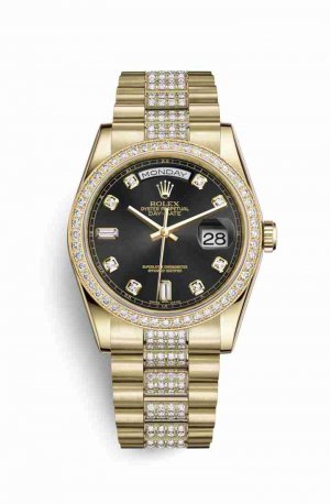 Swiss Replica Rolex Day-Date 36 118348 Black diamonds Watch