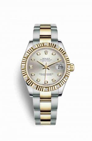 Swiss Replica Rolex Datejust 31 Yellow 178313 Silver diamonds Watch