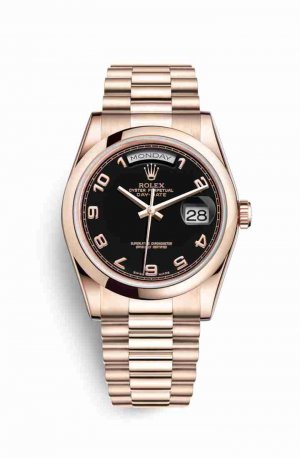 Swiss Replica Rolex Day-Date 36 Everose gold 118205 Black Dial Watch