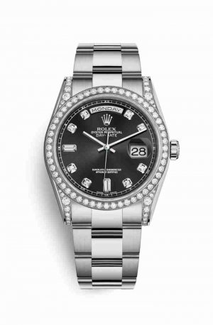 Swiss Replica Rolex Day-Date 36 diamonds 118389 Black diamonds Watch