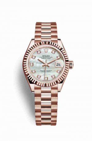 Swiss Replica Rolex Datejust 28 Everose gold 279175 White mother-of-pearl diamonds Watch