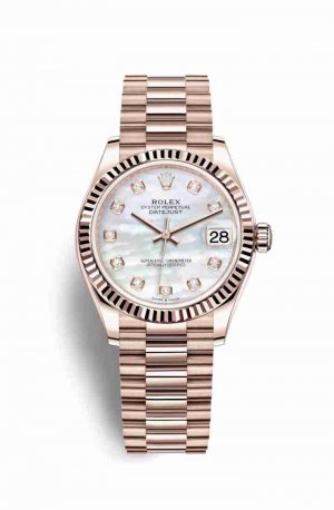 Swiss Replica Rolex Datejust 31 Everose gold 278275 White mother-of-pearl diamonds Watch