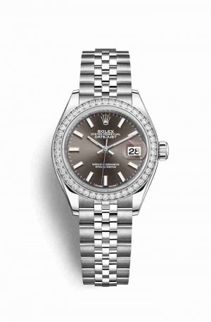 Swiss Replica Rolex Datejust 28 White gold 279384RBR Dark grey Dial Watch