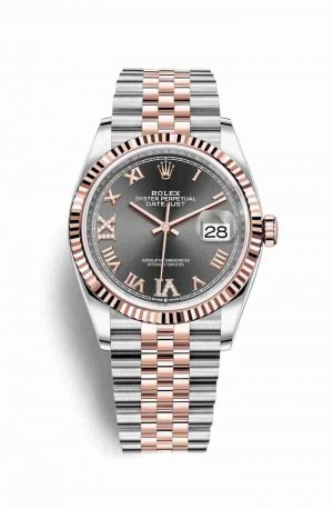 Swiss Replica Rolex Datejust 36 Everose gold 126231 Dark rhodium diamonds Watch