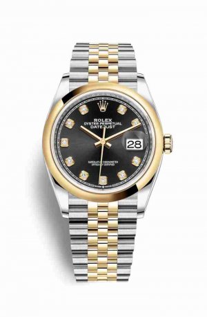 Swiss Replica Rolex Datejust 36 Yellow 126203 Black diamonds Watch