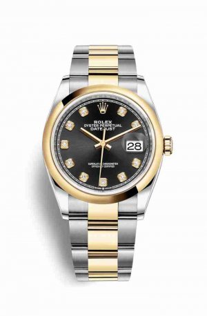 Swiss Replica Rolex Datejust 36 Yellow 126203 Black diamonds Watch
