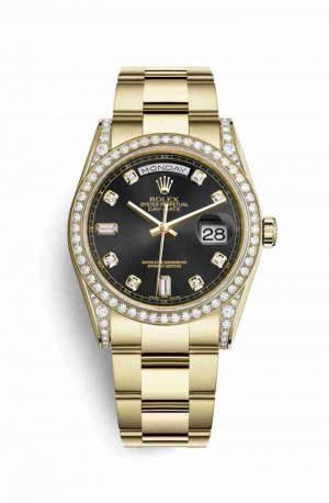 Swiss Replica Rolex Day-Date 36 118388 Black diamonds Watch