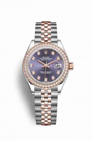 Swiss Replica Rolex Datejust 28 Everose gold 279381RBR Aubergine diamonds Watch